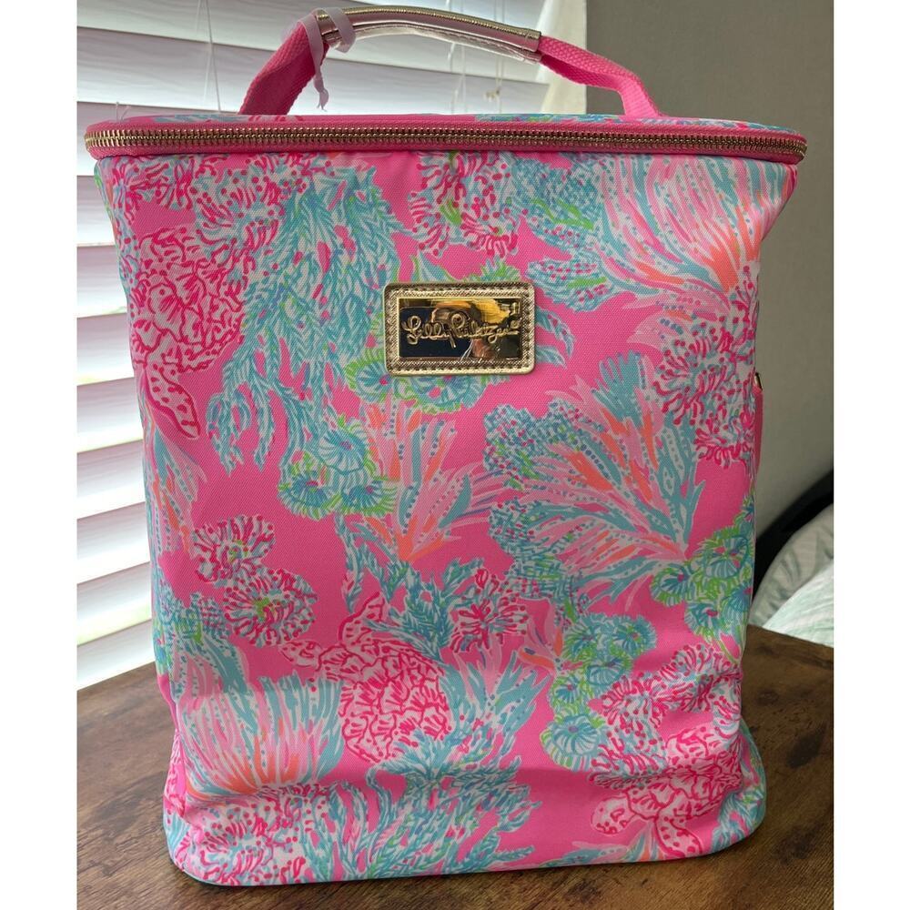 Lilly Pulitzer Pink Insulated Wine Carrier 4 Bottle Capacity Picnic/Beach NEW